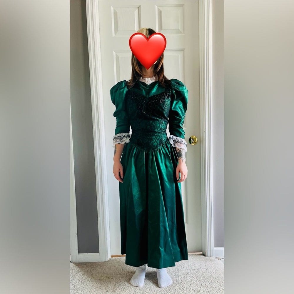 Vintage 80s Alfred Angelo Dream Maker Prom Dress Emerald Green XXS